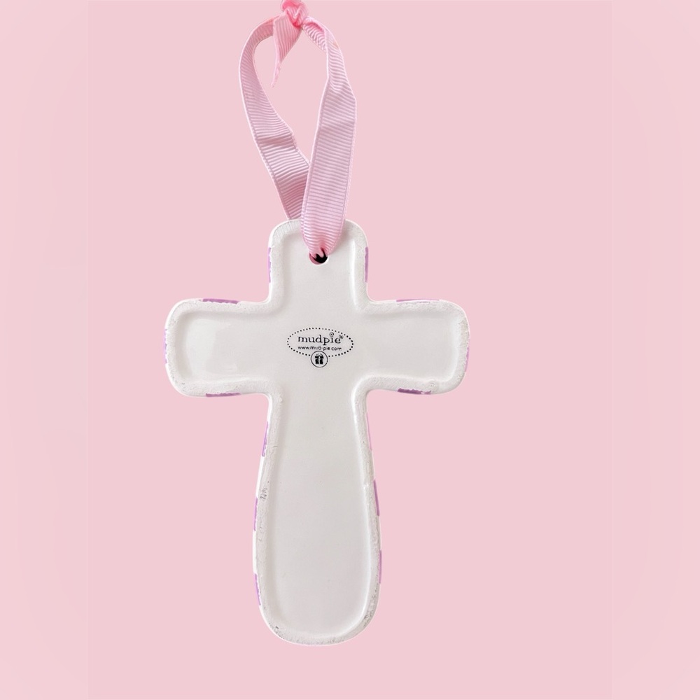 Mud Pie White and Pink Floral Blessed Cross Decor - Picture 3 of 7